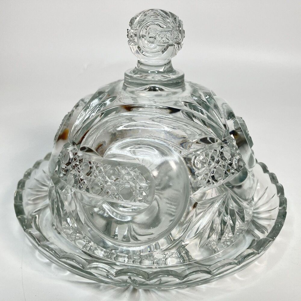 Vtg EAPG West Virginia Glass Scroll & Cane Band Butter Dish Pattern #213 1894
